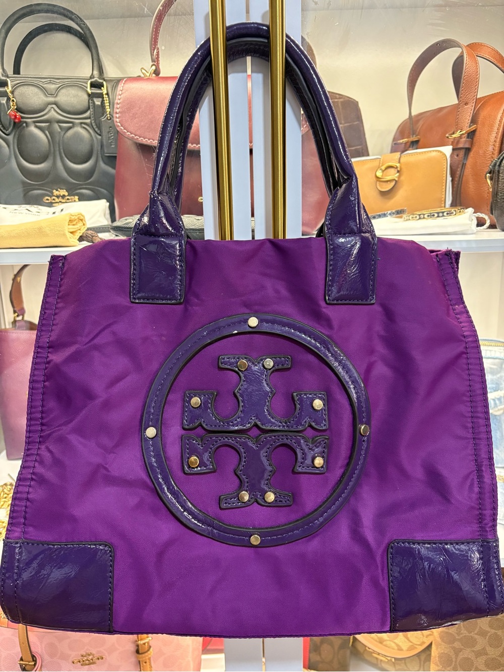 Tory Burch Violet Nylon Tote with Patent Trim